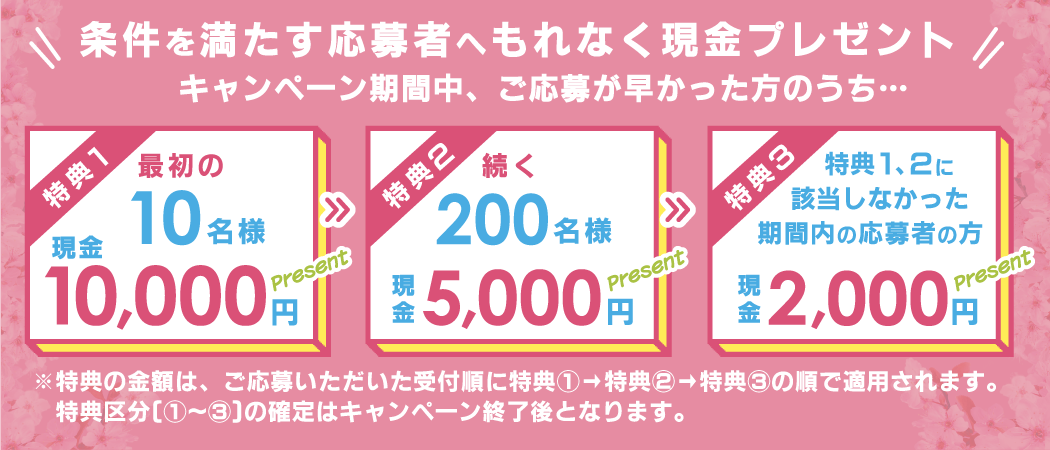 条件を満たす応募者へもれなく現金プレゼント